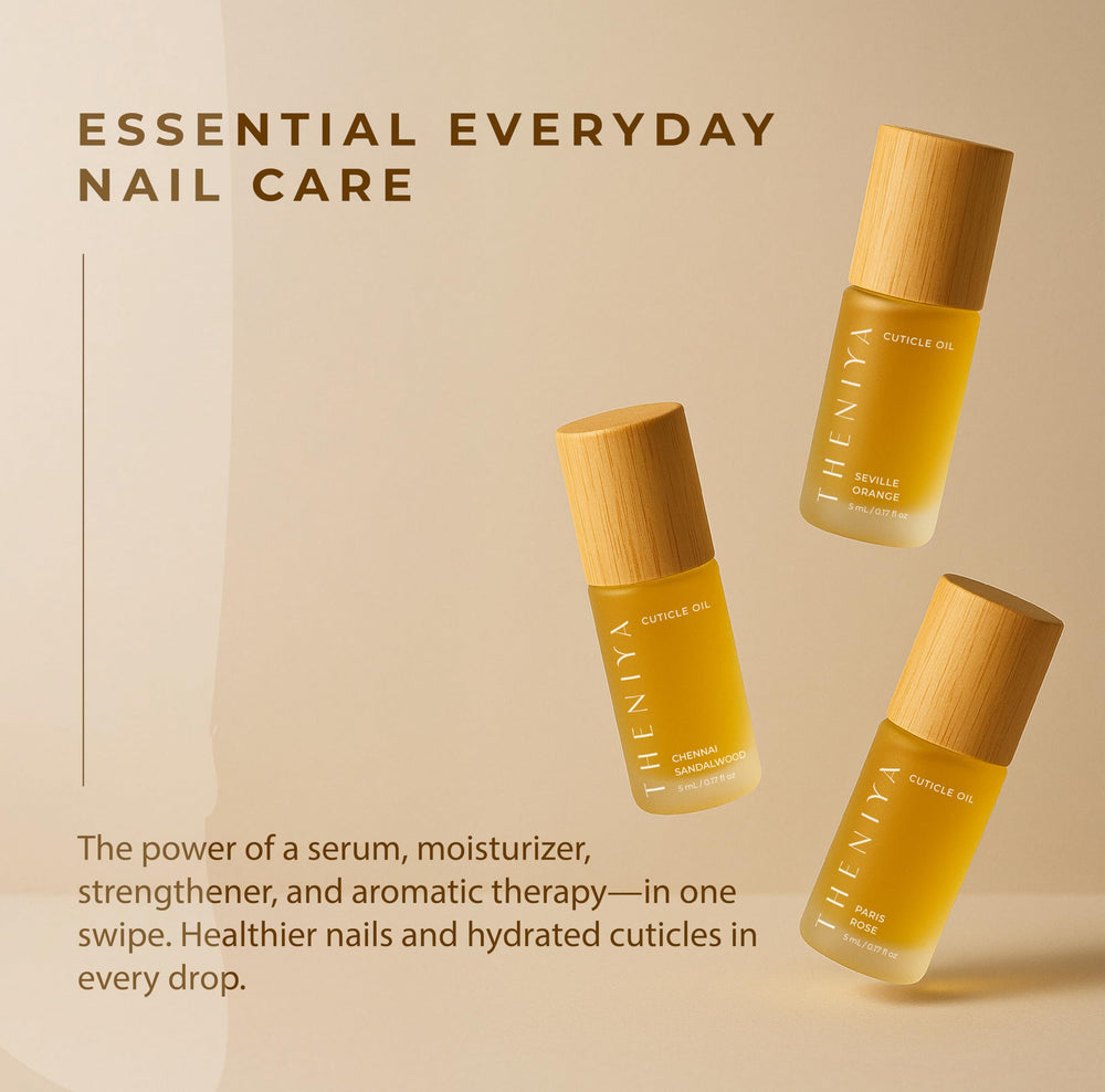 Theniya cuticle oil camellia seed oil for deep conditioning.