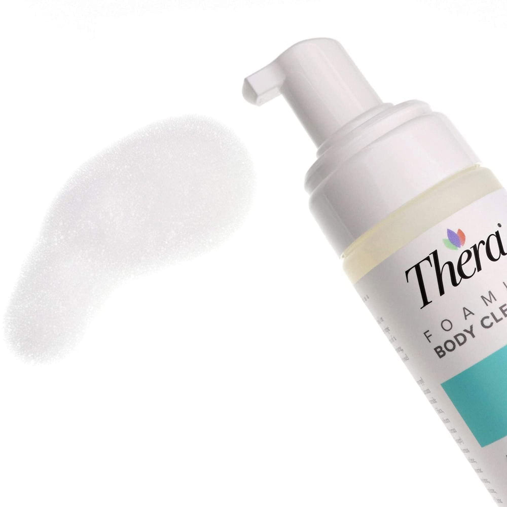 Thera foaming cleanser hair application demonstrates gentle lather