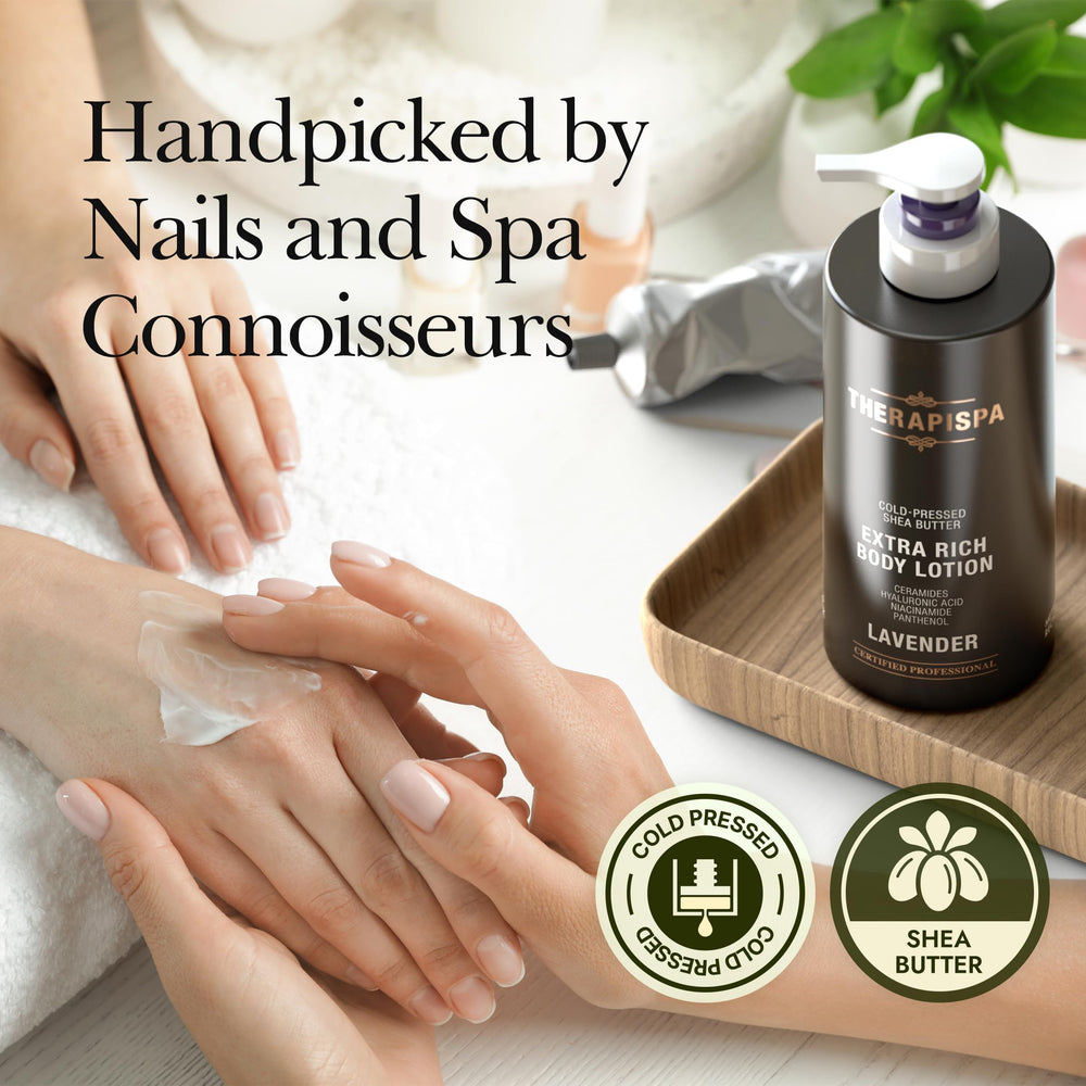 THERAPISPA Scented Body Lotion texture close up highlights ceramides for barrier support.