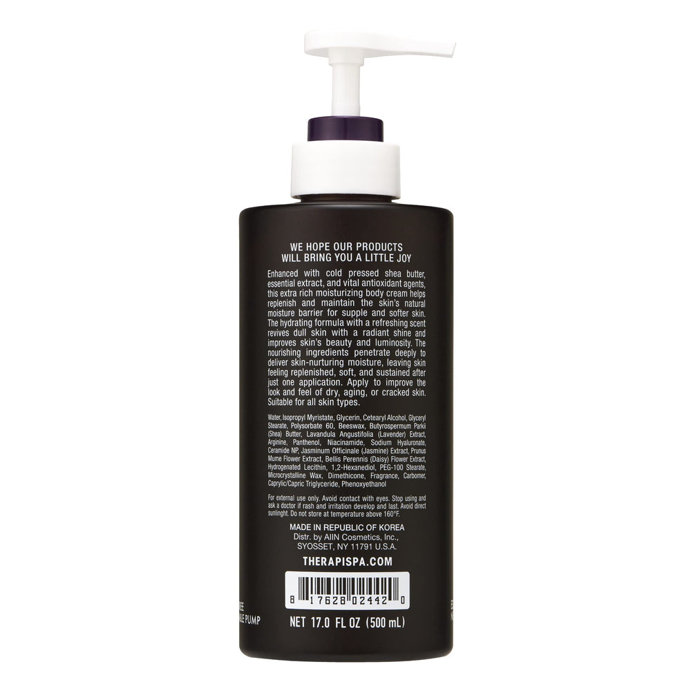 THERAPISPA Scented Body Lotion texture swirl reveals rich but non greasy feel.