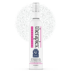 Theraplex Clear Lotion Spray bottle front view, highlighting light hydration for sensitive skin.