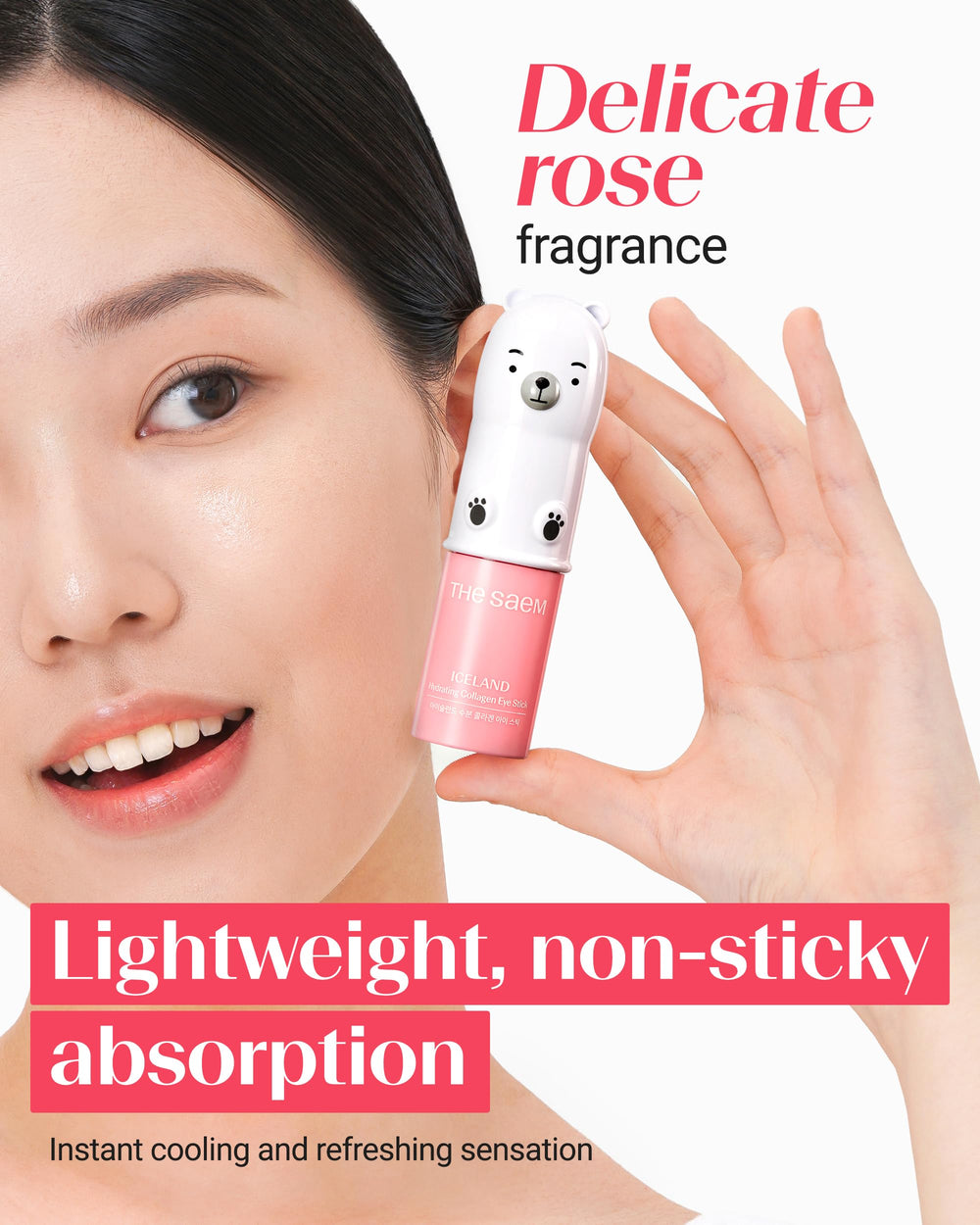 THESAEM Iceland eye stick cap close-up highlighting lightweight, easy-to-hold feel