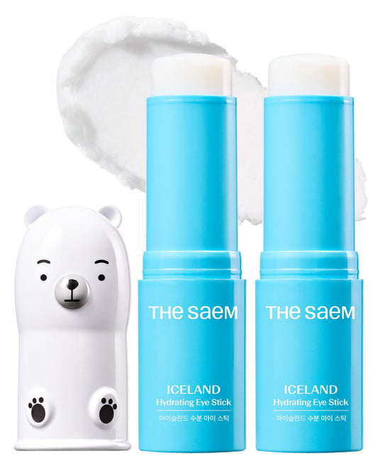 THESAEM Iceland Hydrating Eye Stick cooling application for refreshed under-eye skin