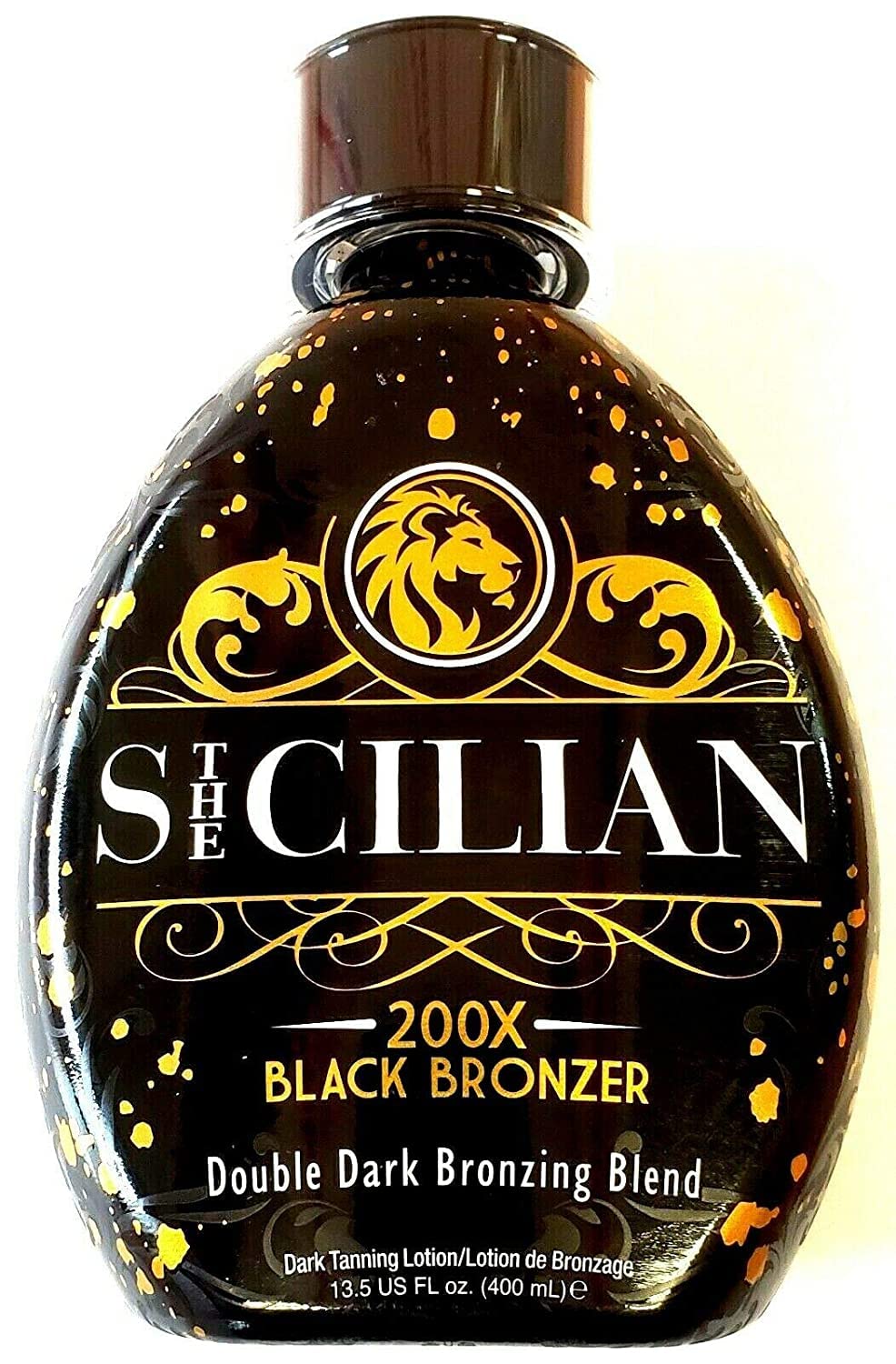 The Sicilian 200X Dark Black Bronzer bottle for a rich self-tanner glow.