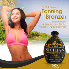 The Sicilian 200X Dark Black Bronzer lotion texture spreads evenly.