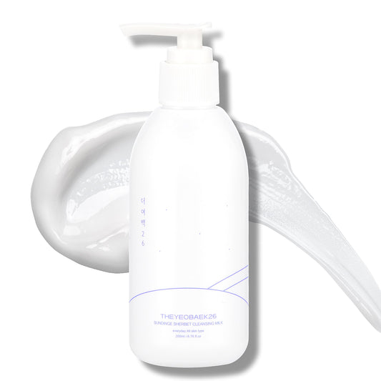 Theyeobaek26 cleansing milk bottle with hydrating, gentle makeup removal.