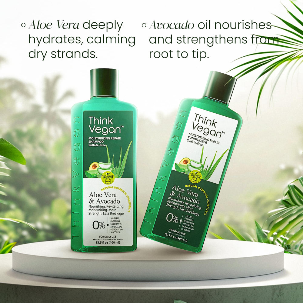 Think Vegan botanicals spotlight suggesting nourishing care from organic ingredients.