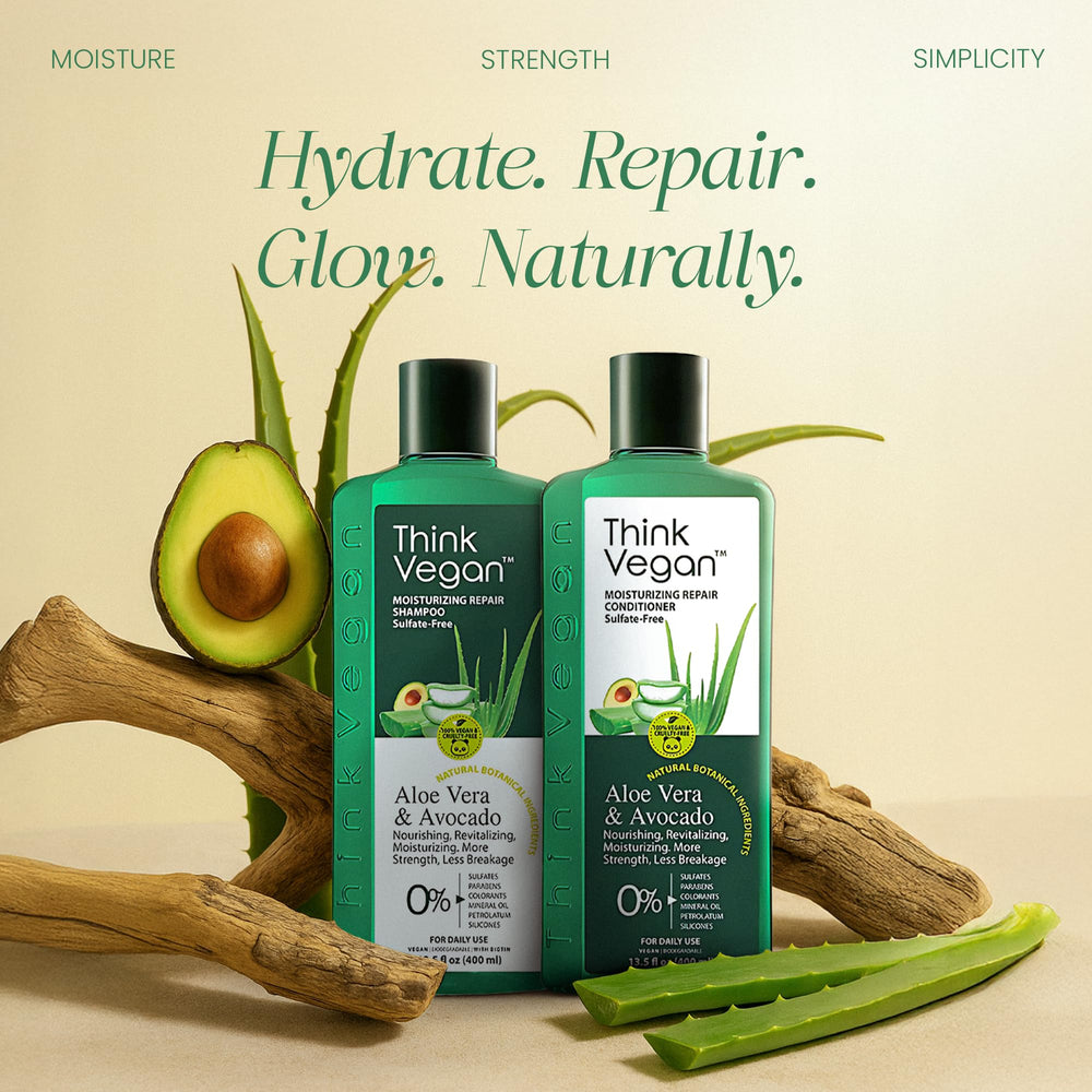 Think Vegan shampoo and conditioner set packshot for daily use.