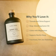 Third Layer Night Oil features magnesium and frankincense for evening care.