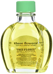 Three Flowers Brilliantine label close-up highlights lightweight formula.