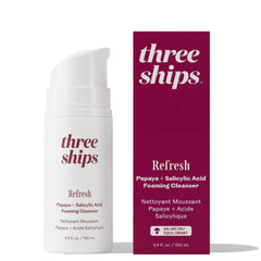 Three Ships Refresh Papaya cleanser bottle shows oil-control benefits