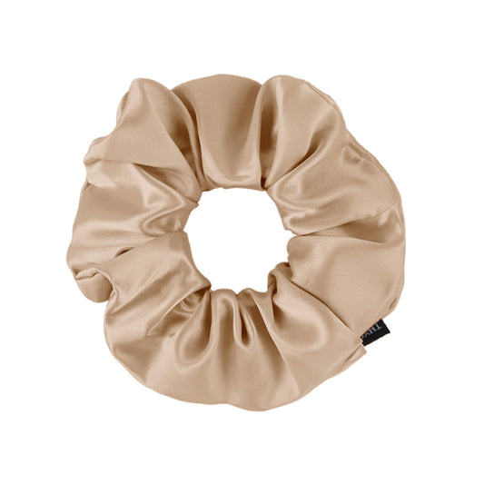 THXSILK Champagne silk scrunchie closeup highlights soft fabric and gentle grip