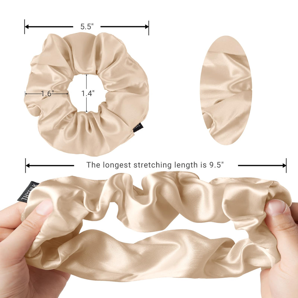 THXSILK champagne silk scrunchie ideal for travel and daily wear
