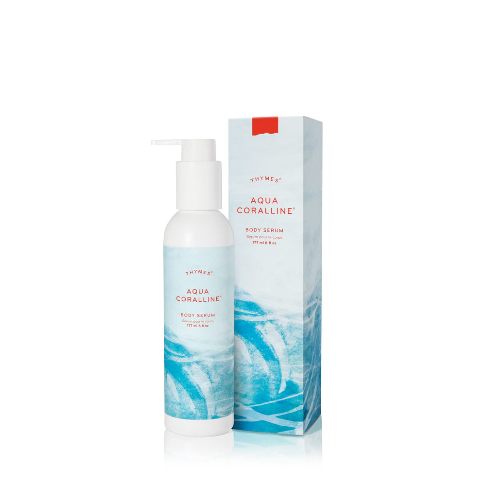 Thymes Aqua Coralline Body Serum bottle showing premium packaging for hydration.