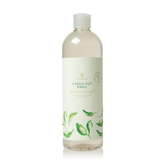 Thymes Fresh-Cut Basil hand wash refill bottle for daily cleansing and hydration.