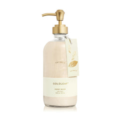 Thymes Goldleaf hand wash bottle on sink, adding a luxurious, nourishing cleanse to daily routines.