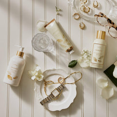 Thymes packaging box displayed with Goldleaf bottle, signaling gift-ready luxury and quality.
