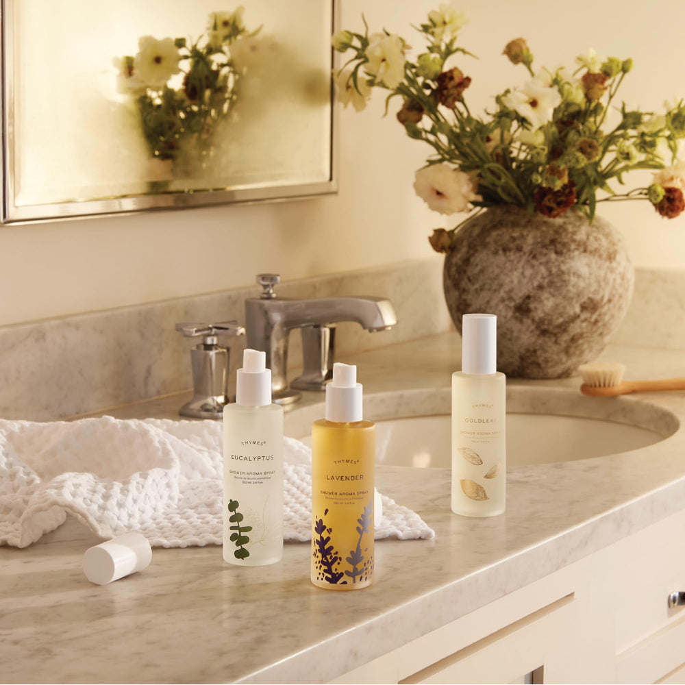 Thymes Goldleaf Shower Spray transforms a daily shower into a luxurious, mood-boosting experience.