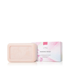 Thymes Kimono Rose bath soap front view highlighting premium packaging and moisturizing formula.