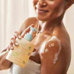 Thymes Nourishing Body Cleanser orange flower and lemon fragrance visual.