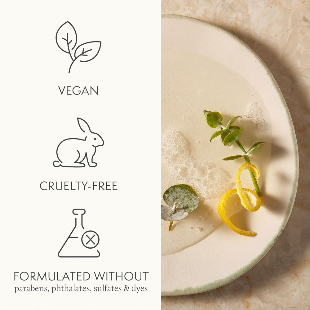 Thymes Nourishing Body Cleanser being applied on wet skin in the shower.