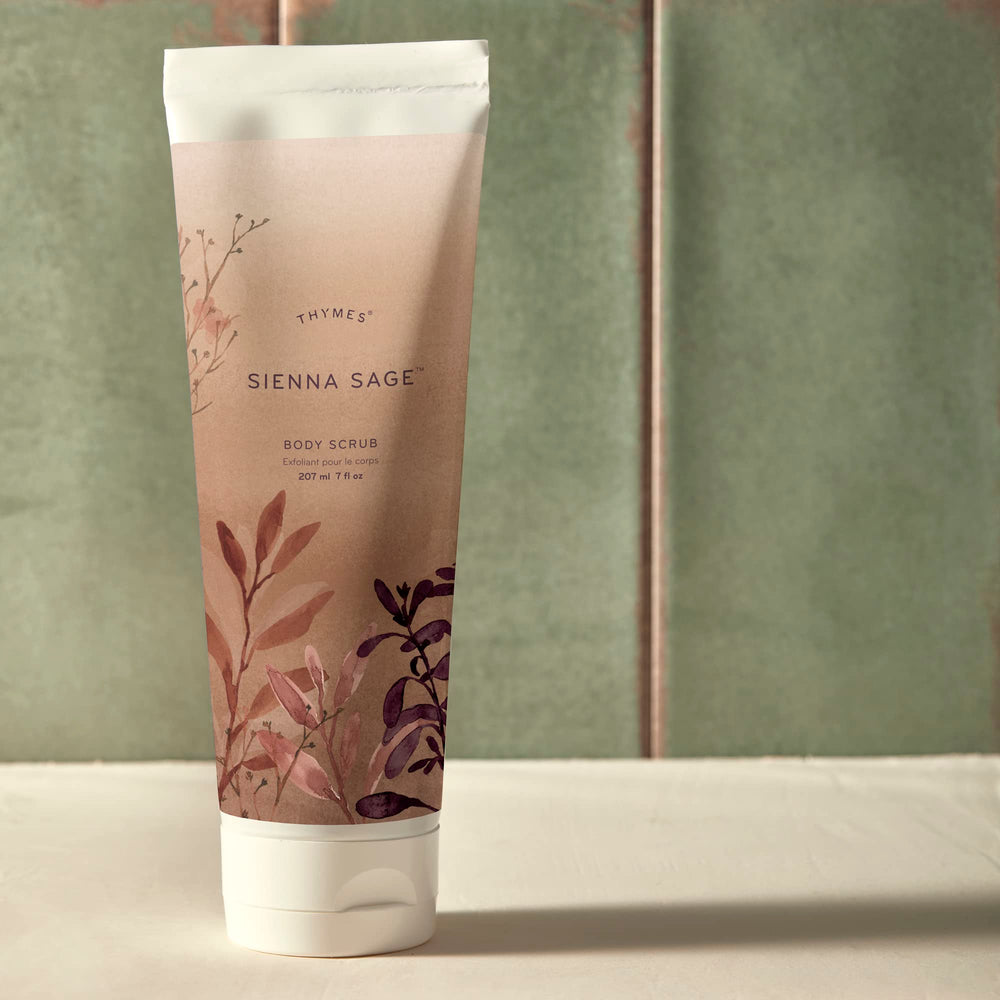 Thymes Sienna Sage scrub pump for easy application and aroma.