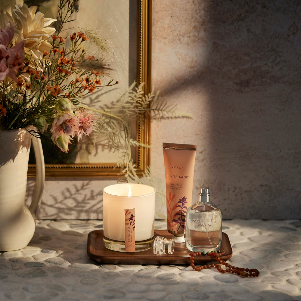 Thymes Sienna Sage fragrance notes evoke warmth.