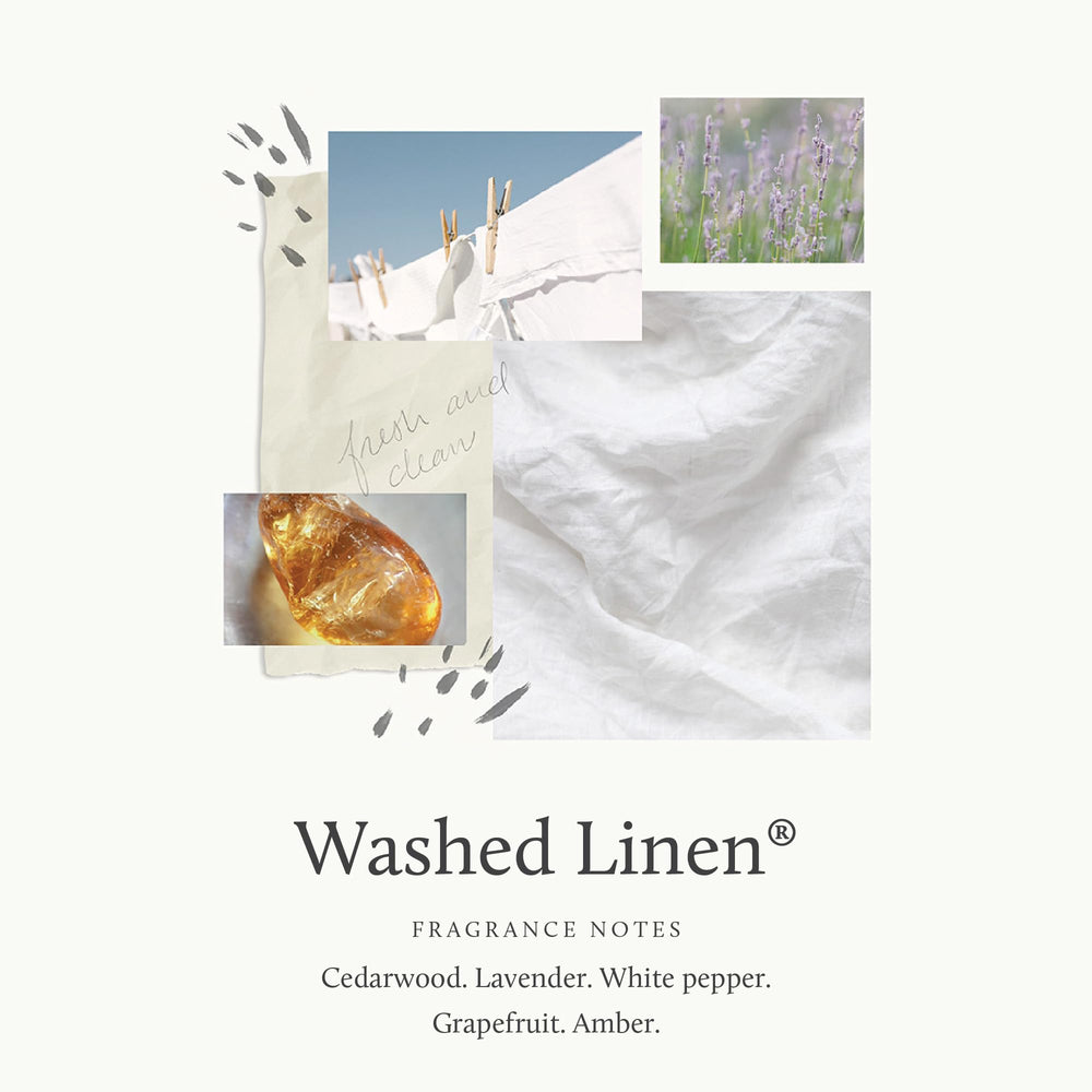 Thymes Washed Linen pump dispenser for easy, mess-free hand washing.