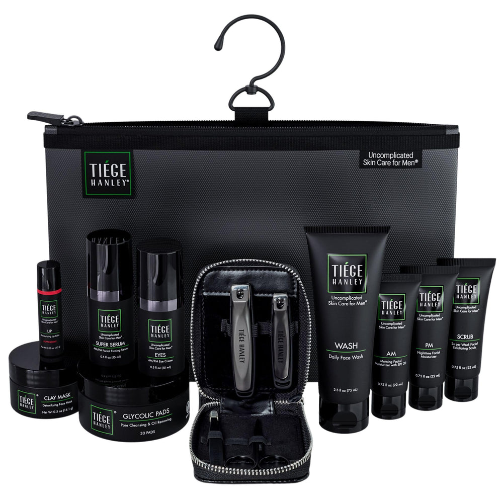 Tiege Hanley Platinum Gift Box face wash cleanses oil and dirt for a balanced complexion.