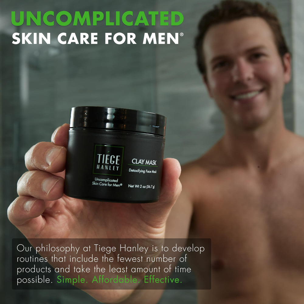 Tiege Hanley routine shot emphasizes a simple, time-saving skincare step for men.