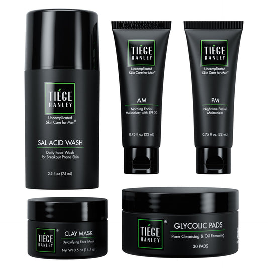 Tiege Hanley Salicylic Acid Face Wash bottle cleanses pores and controls shine.