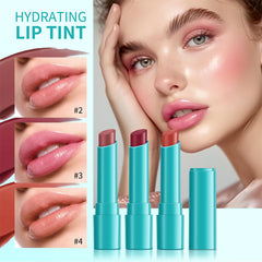 Tiejdhr lip tint on lips demonstrates smooth glide and lasting color.