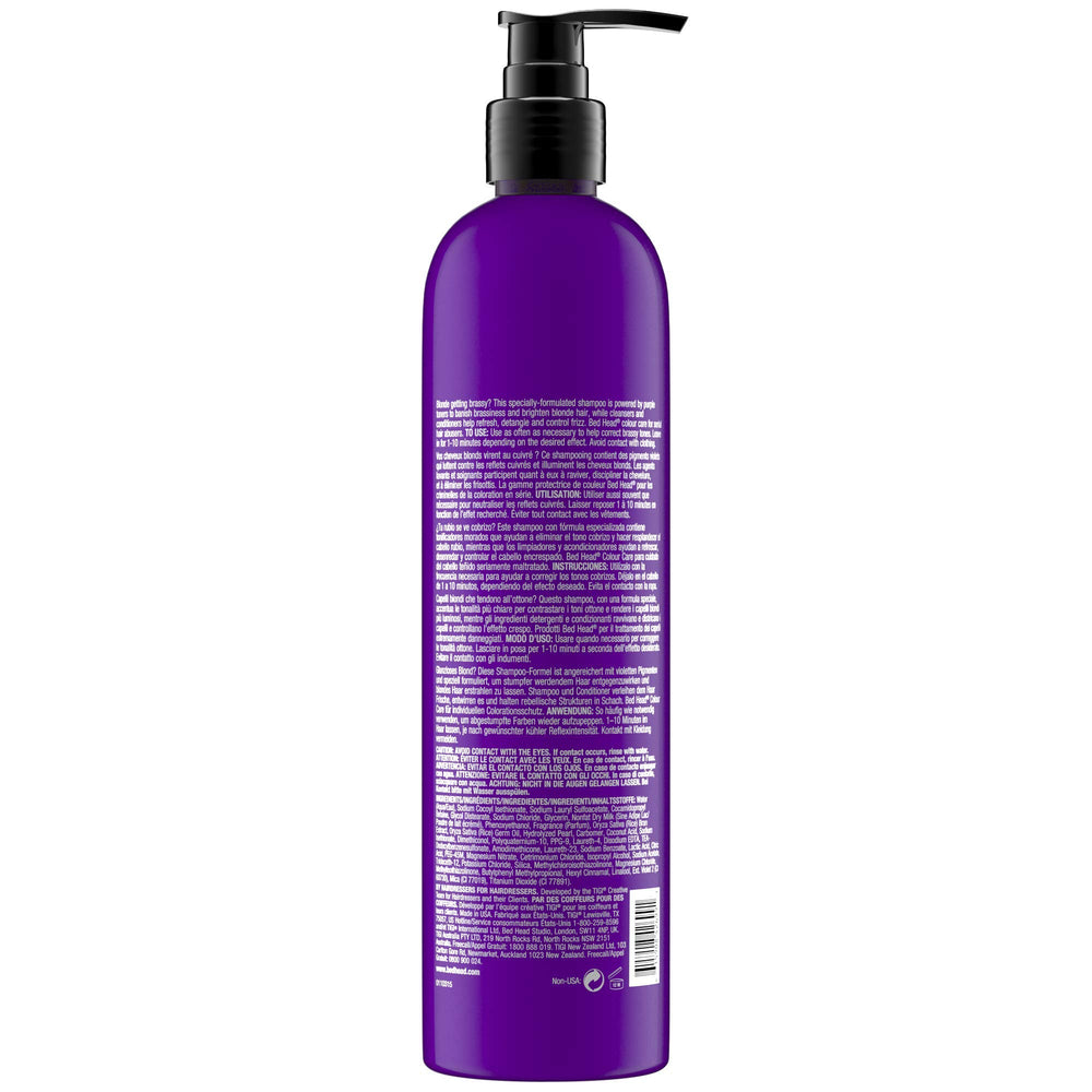 TIGI Bed Head Dumb Blonde purple toning shampoo hair rinse adds violet balance and shine.