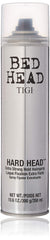 TIGI Bed Head Hard Head Spray bottle with strong hold and subtle shine for versatile styling.