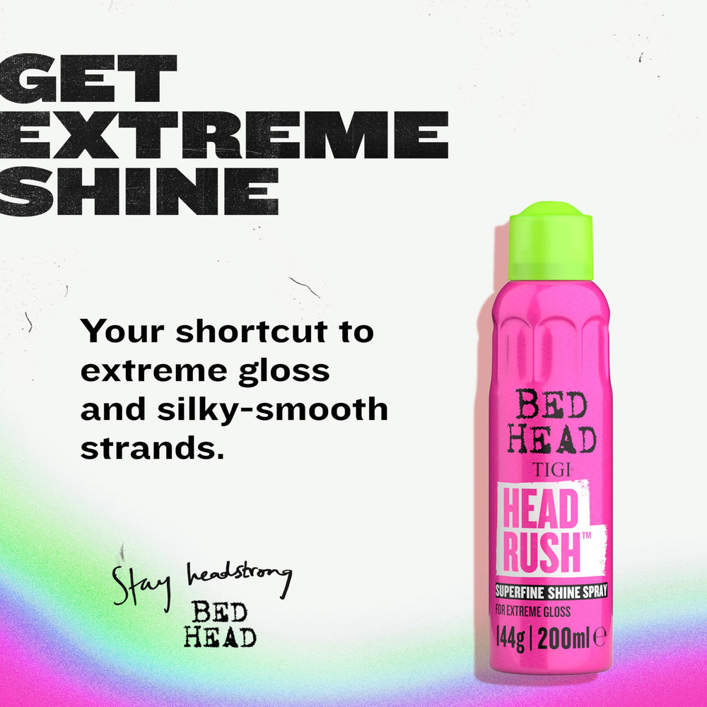 Model applying TIGI Bed Head Headrush to tame flyaways
