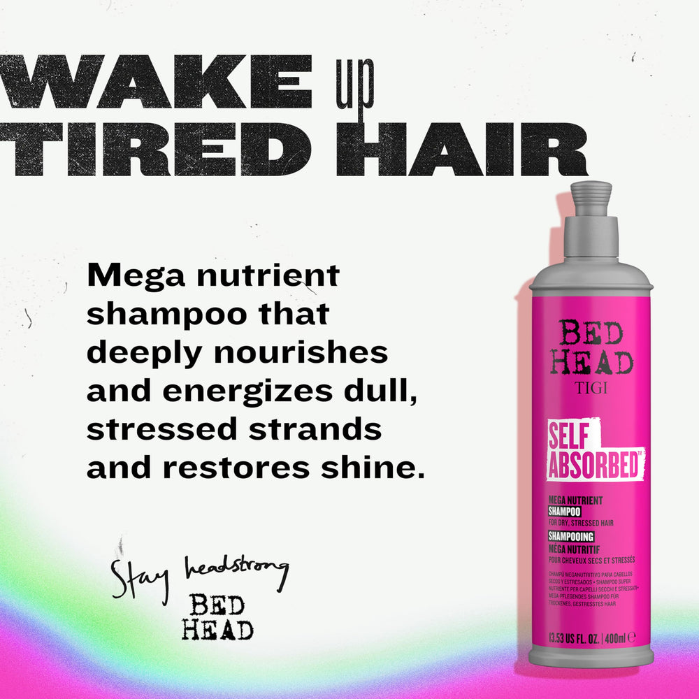 TIGI Bed Head Self Absorbed conditioner bottle pour smooths and nourishes strands.