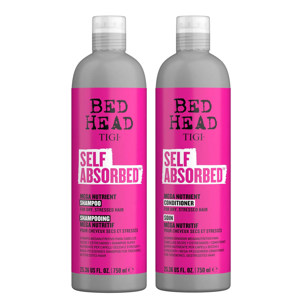 TIGI Bed Head Self Absorbed shampoo bottle pour boosts deep hydration for dry hair.