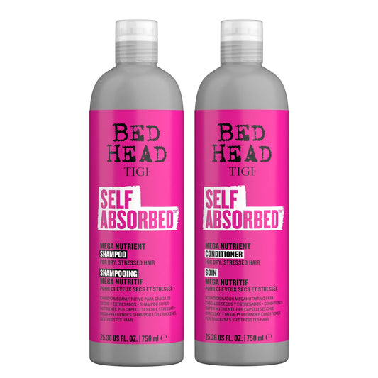 TIGI Bed Head Self Absorbed shampoo bottle pour boosts deep hydration for dry hair.