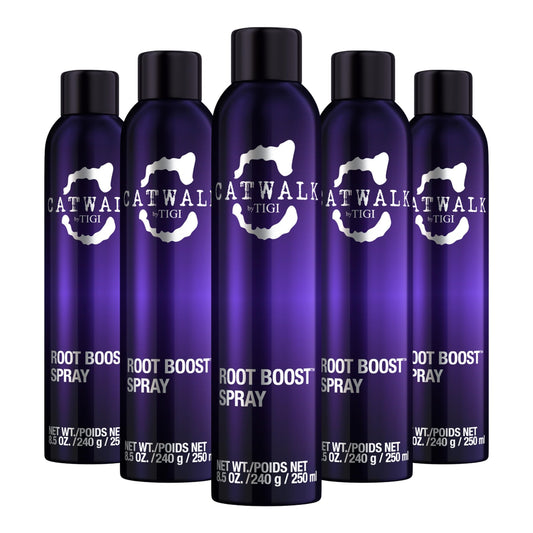 TIGI Catwalk Root Boost Spray Foam bottle delivers instant volume for all hair types without stiffness.