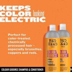 Close-up of Colour Goddess-treated hair with vibrant color and shine