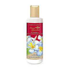 Tikimaster Royal Hawaiian Plumeria lotion bottle with hydrating oils for daily hydration.
