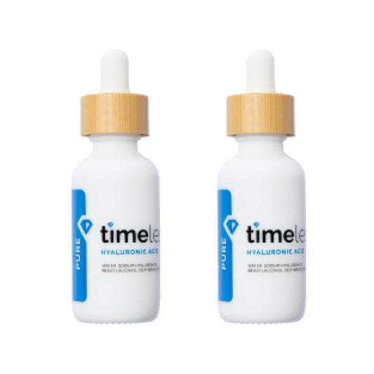 Timeless Skin Care Hyaluronic Acid serum bottle demonstrates fragrance-free hydration for the skin.