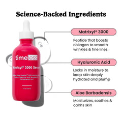Timeless Skin Care Matrixyl 3000 Serum dropper dispensing for easy daily hydration.