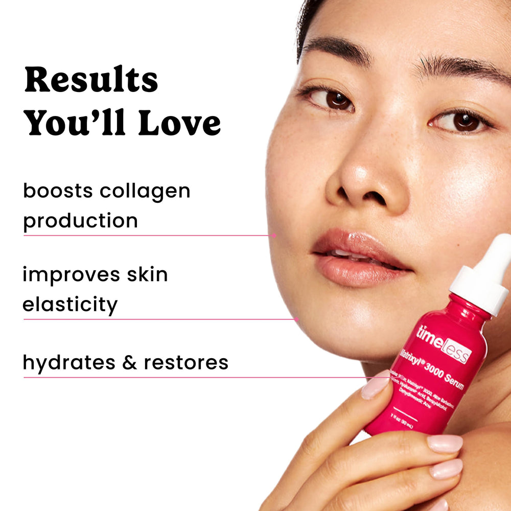 Timeless Skin Care Matrixyl 3000 Serum applied with fingertips on clean skin for daily use.