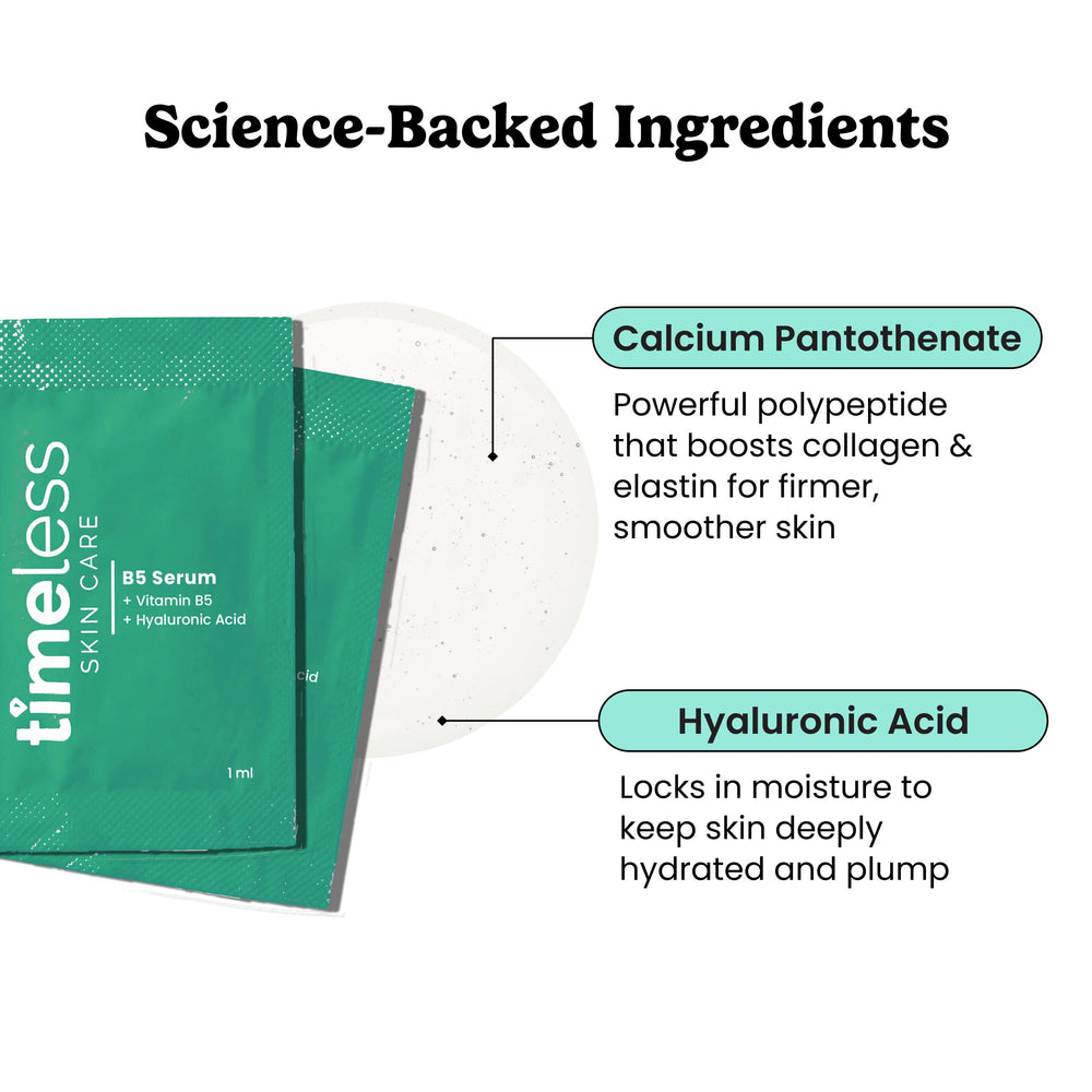 Timeless Skin Care Vitamin B5 Serum pump bottle delivering lightweight hydration for daily use.