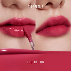 Timephoria Altera Lip Tint 003 Bloom lips glistening with reddish pink shade