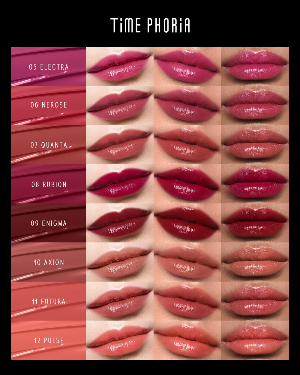 TIMEPHORIA Stellar Dust Lip Stain 09 Enigma gloss-like texture adds a rich, glassy finish.