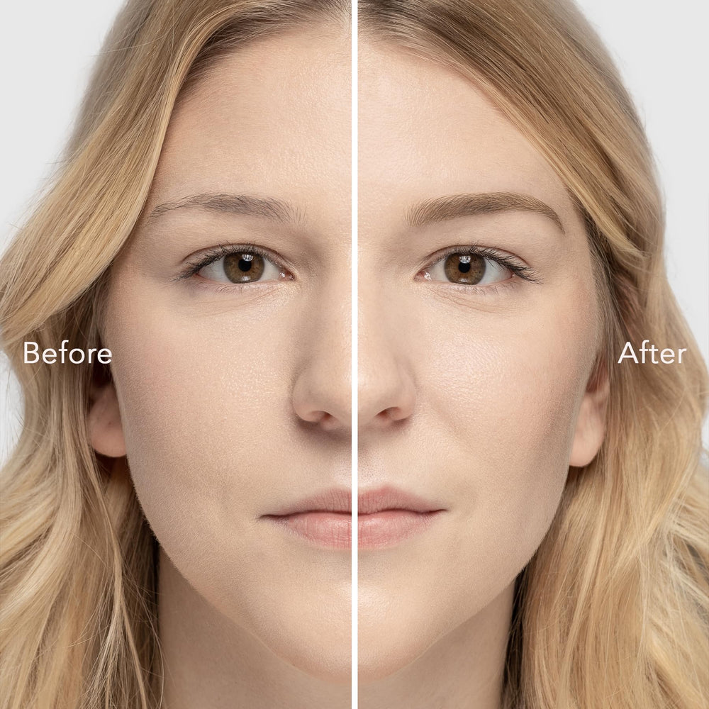 Tina Davies pigment label close-up aiding color selection for blonde brows.