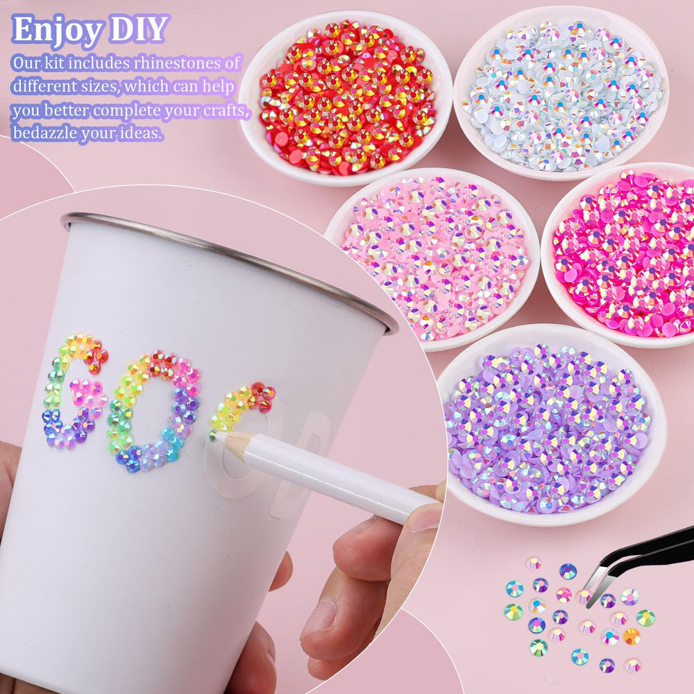 TINKRSTUFF AB-coated rhinestones catch light for versatile color-shift accents.