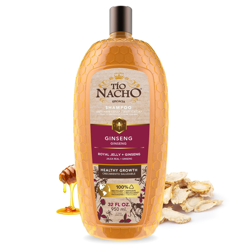 Tio Nacho Ginseng Shampoo bottle with royal jelly for nourished roots and healthy shine.